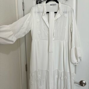 White Floral Embroidered Dress